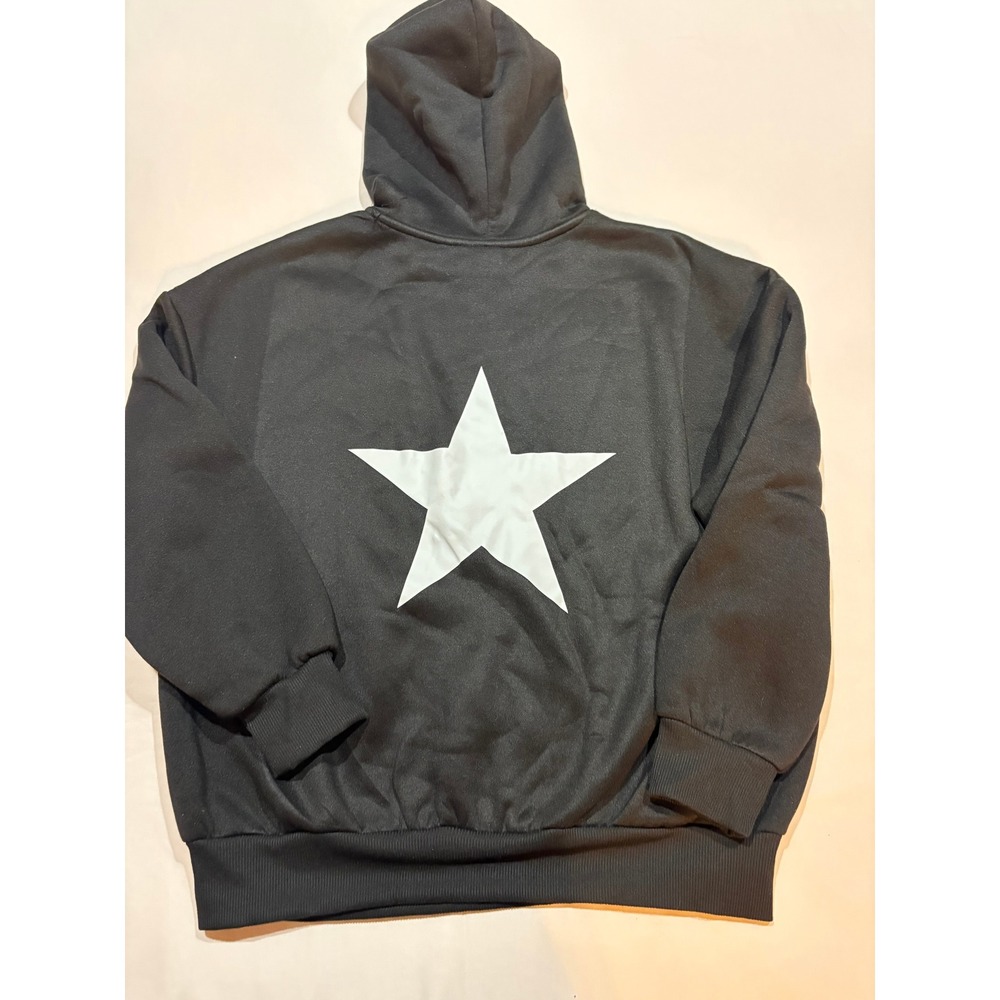 SHEIN Teen Girls Black Star Graphic Hoodie Sweatshirt Size 14Y Pullover Fleece